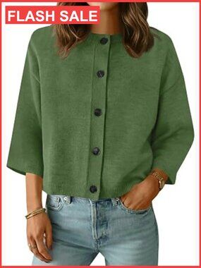 Womens Short Sleeve Cardigan Sweater Button Down Knit Top